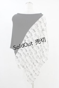 画像2: MINT NeKO / プリント切替カットソーポンチョ  黒×白 H-25-09-21-1046-HN-TO-KB-ZH