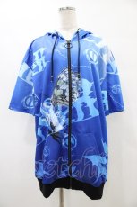 画像1: 【SALE】NieR CLOTHING / 総柄ZIP半袖パーカー F 青 H-25-09-21-1053-PU-TO-KB-ZT490 (1)
