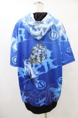 画像2: 【SALE】NieR CLOTHING / 総柄ZIP半袖パーカー F 青 H-25-09-21-1053-PU-TO-KB-ZT490 (2)