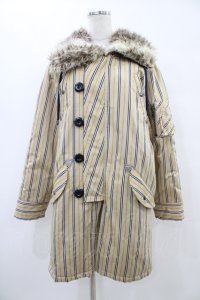 MILKBOY / ファーカラーモッズコート  ベージュストライプ H-25-09-21-1056-MB-CO-KB-ZH