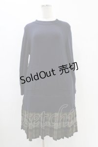 Jane Marple Dans Le Salon / ニットとTartan checkのトロンプルイユドレス M ネイビー×カーキ H-25-09-21-1019-JM-OP-KB-ZH