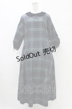画像1: Jane Marple Dans Le Salon / メモリアルチェックベルベットカラードレス M グリーン×ネイビーチェック H-25-09-21-1023-JM-OP-KB-ZH