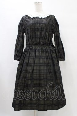 画像1: Jane Marple / Memory shadow check shirring dress  ブラック H-25-09-21-1024-JM-OP-KB-ZH