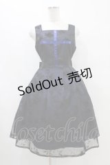 Moi-meme-Moitie / 花柄フロッキーミニジャンパースカート 9号 黒×青 H-25-09-21-1026-MO-OP-KB-ZH