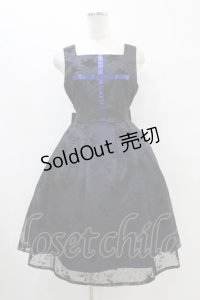 Moi-meme-Moitie / 花柄フロッキーミニジャンパースカート 9号 黒×青 H-25-09-21-1026-MO-OP-KB-ZH