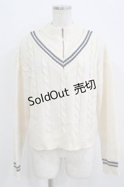 画像1: Fi.n.t / レイヤード風ハーフジップケーブルニットプルオーバー Free IVORY/NAVY H-25-09-21-062-CA-TO-NS-ZH