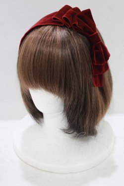 画像1: axes femme kawaii / ベロアリボンカチューシャ  ボルドー H-25-09-21-074-AX-AC-NS-ZH