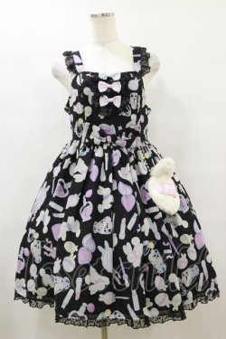 画像1: Angelic Pretty / Fluffy Puff Bunnyジャンパースカート Free ブラック H-25-09-22-060-AP-OP-NS-ZH