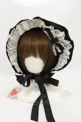 BABY,THE STARS SHINE BRIGHT / トーションレースのフルボンネット  ブラック/オフ白 H-25-09-22-015-BA-AC-NS-ZH