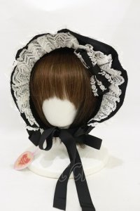 BABY,THE STARS SHINE BRIGHT / トーションレースのフルボンネット  ブラック/オフ白 H-25-09-22-015-BA-AC-NS-ZH