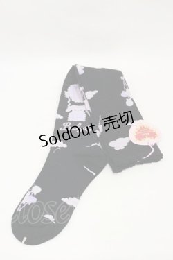 画像1: BABY,THE STARS SHINE BRIGHT / くみゃちゃんのふわふわお空でTea Party柄オーバーニーソックス  ブラック H-25-09-22-018-BA-ZA-NS-ZH