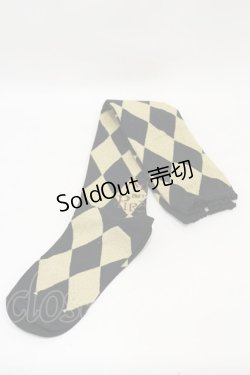 画像1: ALICE and the PIRATES / A/Pダイヤ柄オーバーニーソックス  ブラック/ゴールド H-25-09-22-020-PA-ZA-NS-ZH