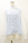 Lovely Tency / 眞白ありすコラボ/レーススリーブブラウス L サックス H-25-09-22-033-LO-BL-NS-ZH