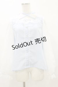 Lovely Tency / 眞白ありすコラボ/レーススリーブブラウス L サックス H-25-09-22-033-LO-BL-NS-ZH