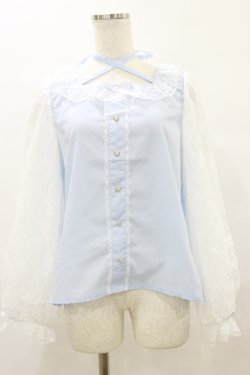 画像1: Lovely Tency / 眞白ありすコラボ/レーススリーブブラウス L サックス H-25-09-22-033-LO-BL-NS-ZH