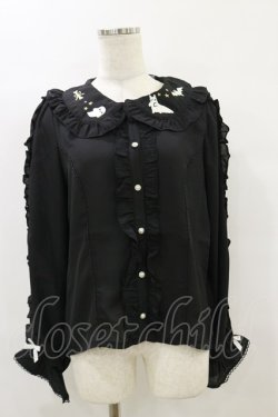 画像1: axes femme kawaii / ハロウィンナイト刺繍ブラウス M ブラック H-25-09-22-035-AX-BL-NS-ZH