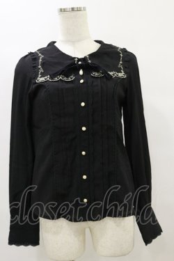 画像1: axes femme kawaii / スカラップバラ刺繍ブラウス M ブラック H-25-09-22-037-AX-BL-NS-ZH