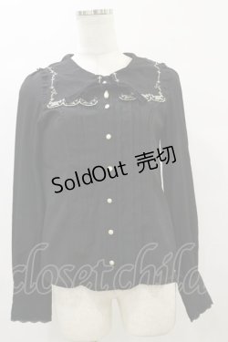 画像1: axes femme kawaii / スカラップバラ刺繍ブラウス M ブラック H-25-09-22-037-AX-BL-NS-ZH