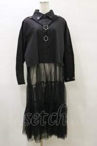 HELL CAT PUNKS / シャツ切替チュールワンピ F 黒 H-25-09-23-078-PU-OP-KB-ZH