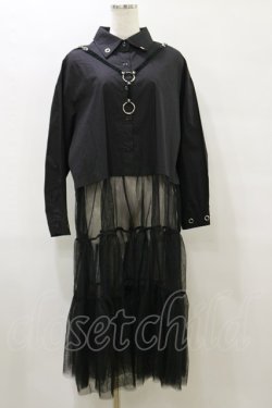 画像1: HELL CAT PUNKS / シャツ切替チュールワンピ F 黒 H-25-09-23-078-PU-OP-KB-ZH