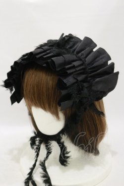 画像1: MARBLE / フリンジリボンフリルヘッドドレス  黒×黒 H-25-09-23-019-GO-AC-KB-ZH