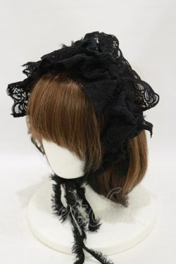 画像1: MARBLE / フリンジリボンレースヘッドドレス  黒×黒 H-25-09-23-021-GO-AC-KB-ZH