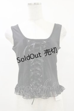 画像1: MARBLE / 編み上げストレッチカットソービスチェ L ブラック H-25-09-23-025-GO-TO-KB-ZH