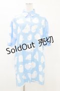 LISTEN FLAVOR / ゴースト総柄シャツ  ブルー H-25-09-23-031-PU-BL-KB-ZH