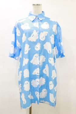 画像1: LISTEN FLAVOR / ゴースト総柄シャツ  ブルー H-25-09-23-031-PU-BL-KB-ZH