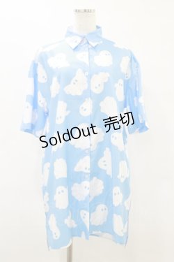 画像1: LISTEN FLAVOR / ゴースト総柄シャツ  ブルー H-25-09-23-031-PU-BL-KB-ZH
