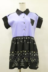 LISTEN FLAVOR / リアルスタッズ転写プリントチュニック  黒×紫 H-25-09-23-032-PU-TO-KB-ZT495