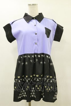 画像1: LISTEN FLAVOR / リアルスタッズ転写プリントチュニック  黒×紫 H-25-09-23-032-PU-TO-KB-ZH