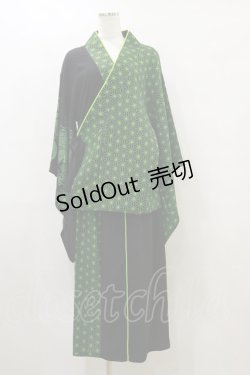 画像1: Qutie Frash / 2024 浴衣3点セット  黒×ネオングリーン H-25-09-23-045-QU-OP-KB-ZH