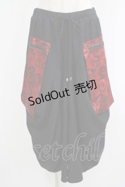 画像1: Qutie Frash / ジャガード切替袴パンツ  黒×赤 H-25-09-24-028-QU-PA-KB-ZH