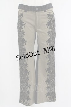 画像1: ALGONQUINS / フロッキープリント配色パンツ  黒×カーキ H-25-09-24-031-AL-PA-KB-ZH