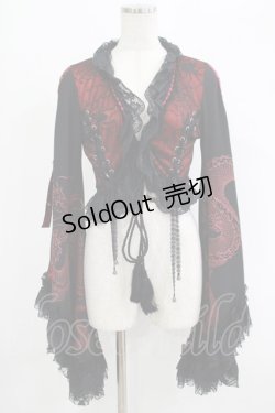 画像1: Qutie Frash / レースフリル着物ボレロ  黒×赤 H-25-09-24-036-QU-TO-KB-ZH