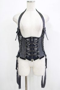 OZZ ANGELO / 薔薇刺繍コルセットビスチェ  グレー H-25-09-24-045-OO-TO-KB-ZH