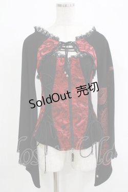 画像1: Qutie Frash / レイヤード風着物トップス  黒×赤 H-25-09-24-050-QU-TO-KB-ZH