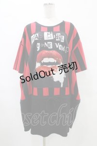 HELL CAT PUNKS / ストライプ切り替えBIG Tシャツ F 黒×赤 H-25-09-24-1056-PU-TO-KB-ZT1104J