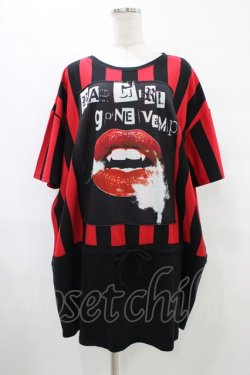 画像1: HELL CAT PUNKS / ストライプ切り替えBIG Tシャツ F 黒×赤 H-25-09-24-1056-PU-TO-KB-ZH