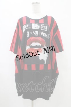 画像1: HELL CAT PUNKS / ストライプ切り替えBIG Tシャツ F 黒×赤 H-25-09-24-1056-PU-TO-KB-ZT1104J