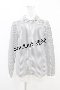 画像1: Shirley Temple / 刺繍襟ストライプブラウス 160 ブラックストライプ H-25-09-24-1034-ET-BL-KB-ZH