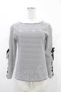 MILK / Lace upボーダートップス  オフ H-25-09-24-1035-ML-TO-KB-ZH