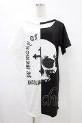 HELL CAT PUNKS / バイカラーロングTシャツSKULL F 黒×白 H-25-09-24-1038-PU-TO-KB-ZH