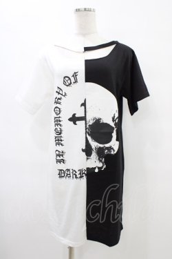 画像1: HELL CAT PUNKS / バイカラーロングTシャツSKULL F 黒×白 H-25-09-24-1038-PU-TO-KB-ZH