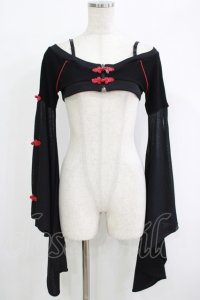Qutie Frash / 着物オフショルショートカーデ  黒×赤 H-25-09-24-051-QU-TO-KB-ZH