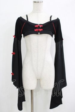 画像1: Qutie Frash / 着物オフショルショートカーデ  黒×赤 H-25-09-24-051-QU-TO-KB-ZH