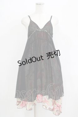 画像1: ALGONQUINS / プリントジョーゼットキャミワンピース  黒 H-25-09-24-006-AL-OP-KB-ZH