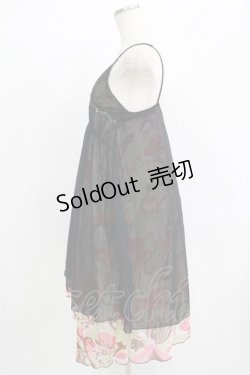 画像2: ALGONQUINS / プリントジョーゼットキャミワンピース  黒 H-25-09-24-006-AL-OP-KB-ZH