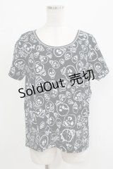 ALGONQUINS / スカルプリント半袖カットソー  黒 H-25-09-24-059-AL-TO-KB-ZT491